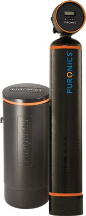 Black water filter system with three labeled cartridges.