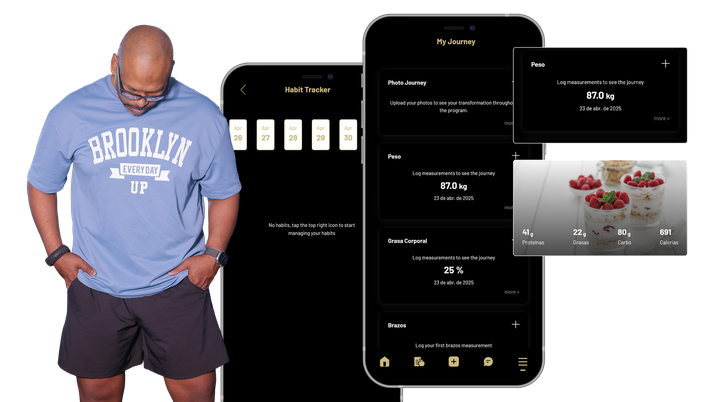Johnny Lopez wearing a brooklyn t-shirt is standing next to a cell phone
