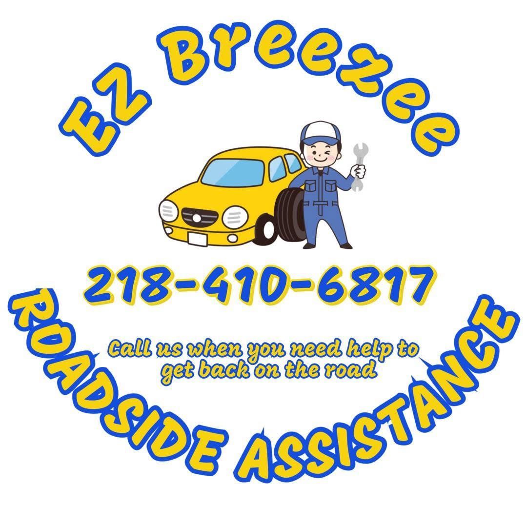 Logo for EZ Breezee Roadside Assistance: a yellow car, mechanic, and phone number.