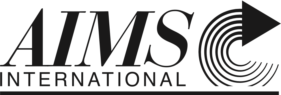 AIMS International logo with black text and a circular arrow design on a white background