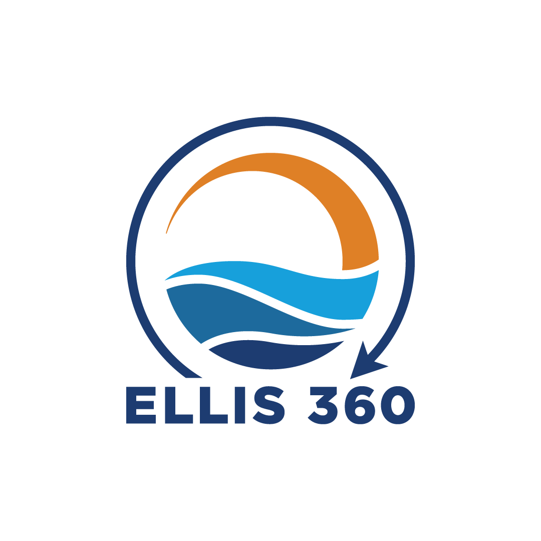 ELLIS 360 logo with a blue and orange wave inside a circular arrow