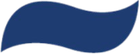 Blue wavy ribbon logo on a white background
