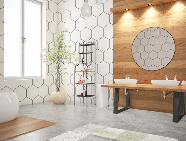 Grey stone texture laminate bathroom floors