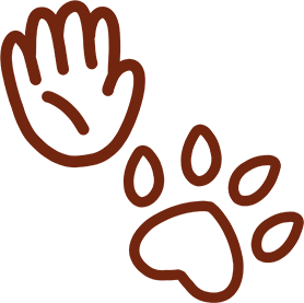 A red brown icon of a kid and pet's hand prints