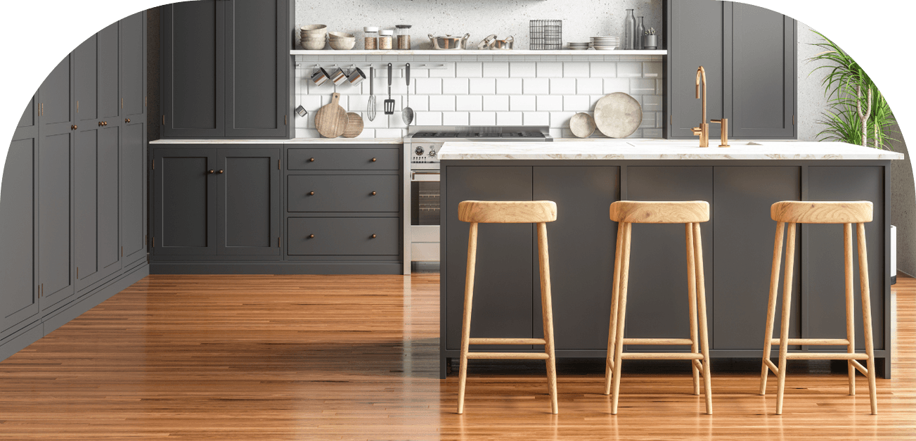 Luxury Vinyl flooring with wood texture in a Calabasas home kitchen