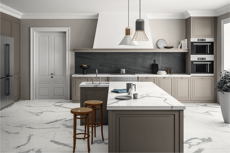 Marble kitchen with grey walls