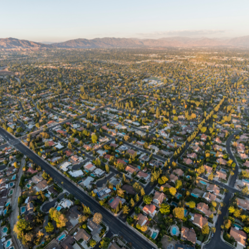 aerial view towards Lassen St in the Northridge, CA