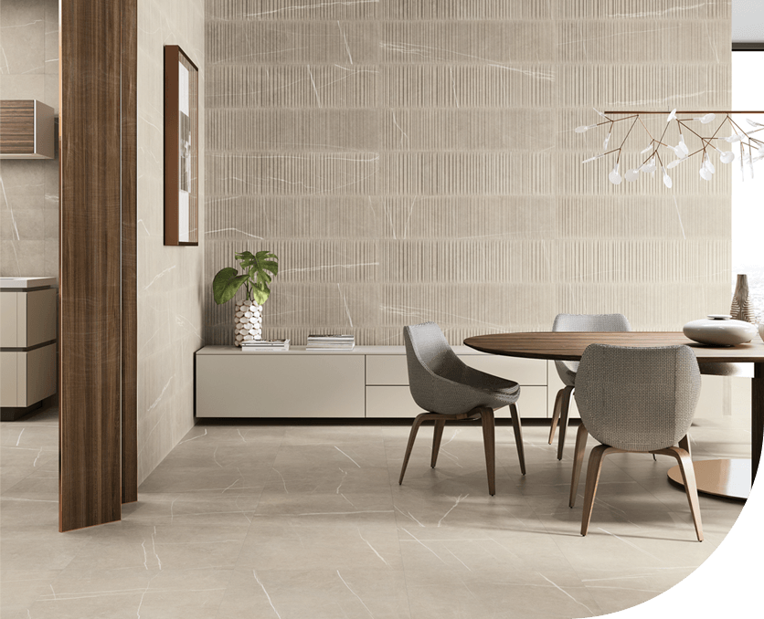 Premium natural finish tiles for a modern industrial dining area