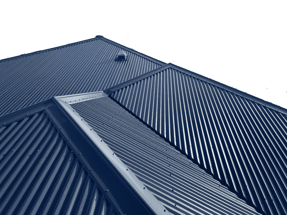 Dark Blue Corrugated Metal Roof on a Building, Angled View — Venom Roofing Pty Ltd in Sunshine Coast, QLD