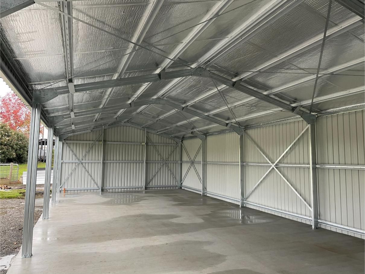 A Newly Constructed, Open-sided Steel Shed — Bridgey's Constructions in Manning Point, NSW