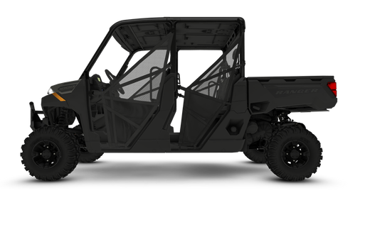 A black atv with the doors open on a white background