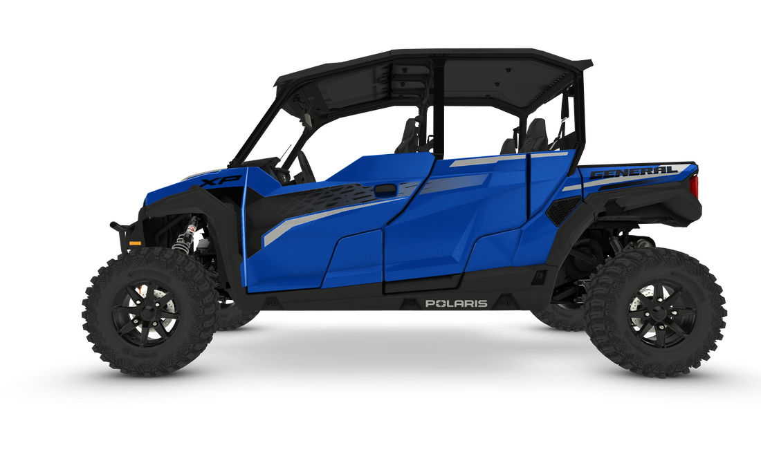 A blue atv is shown on a white background.