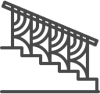 A line drawing of a staircase with a railing.