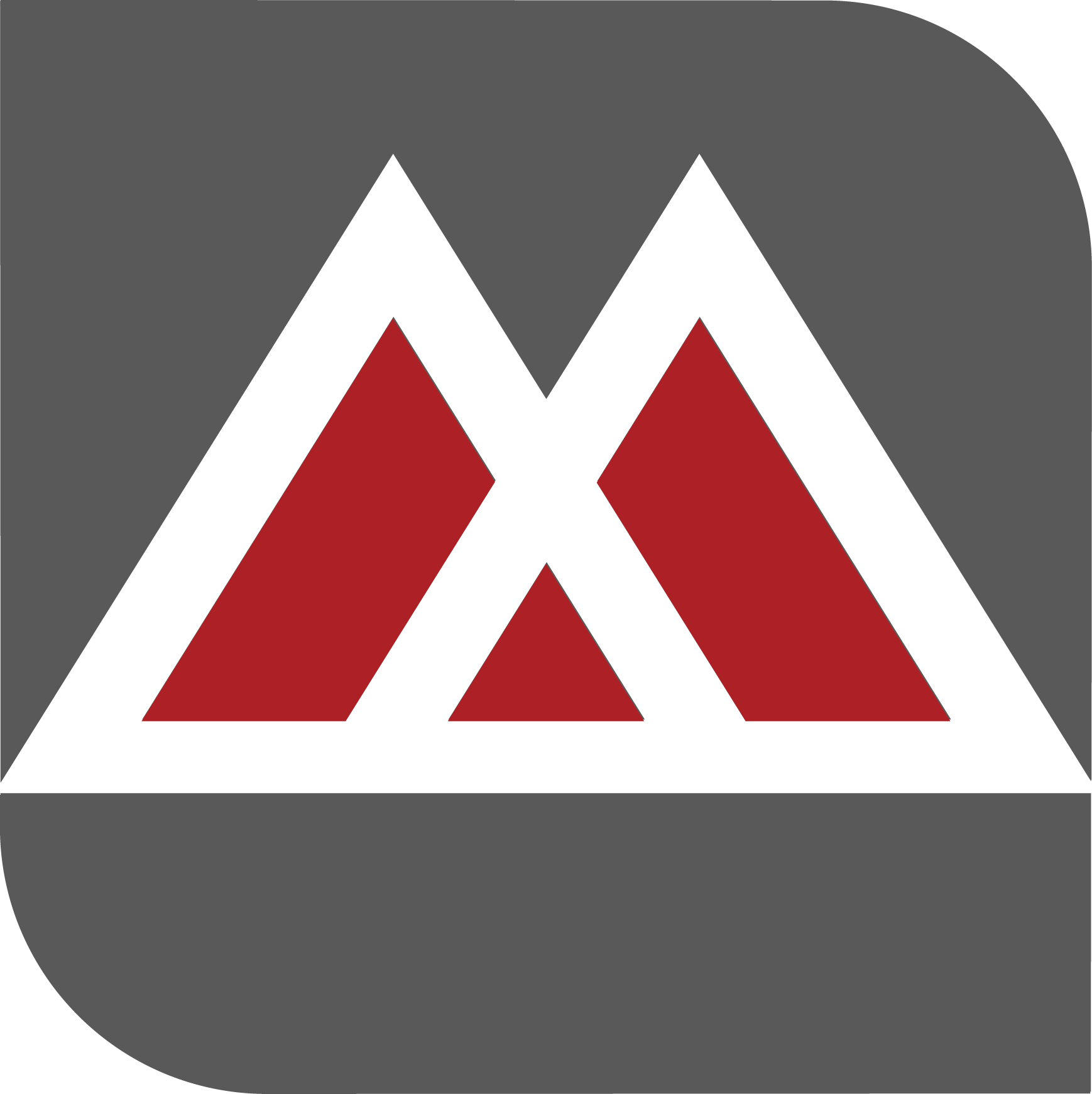 Red and white mountain peaks on a gray background, forming the letter 