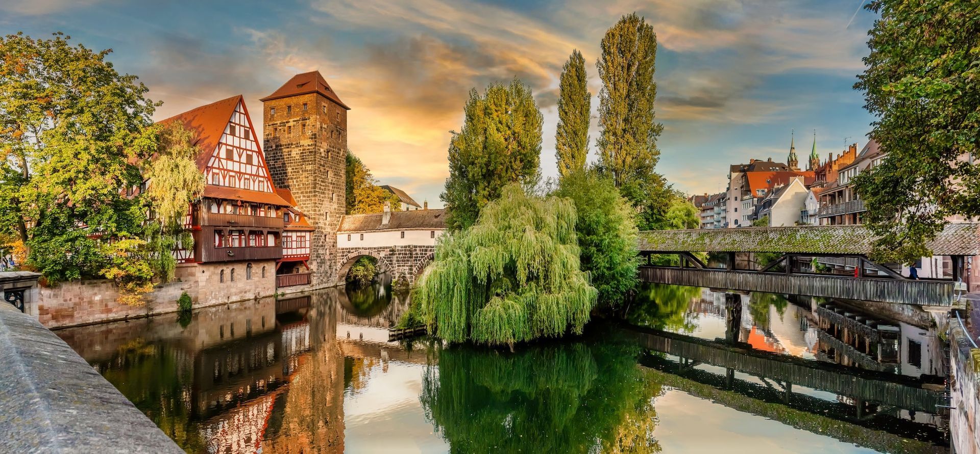 There is a bridge over a river in the middle of nuremberg.