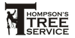 Thompson's Tree Service logo with a silhouetted tree worker climbing a tree next to a large black 