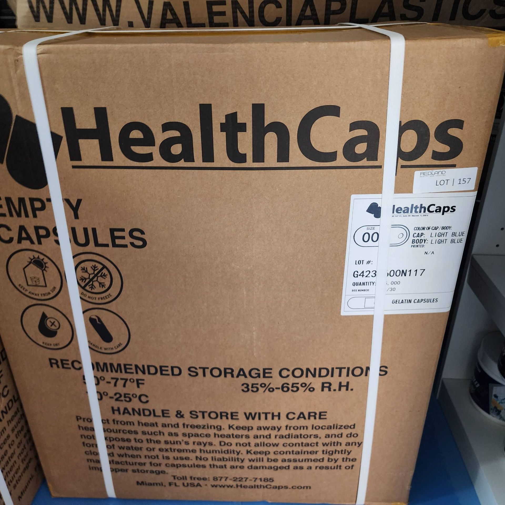 Lot 157 - Box of 75,000 HealthCaps Gelatin Capsules