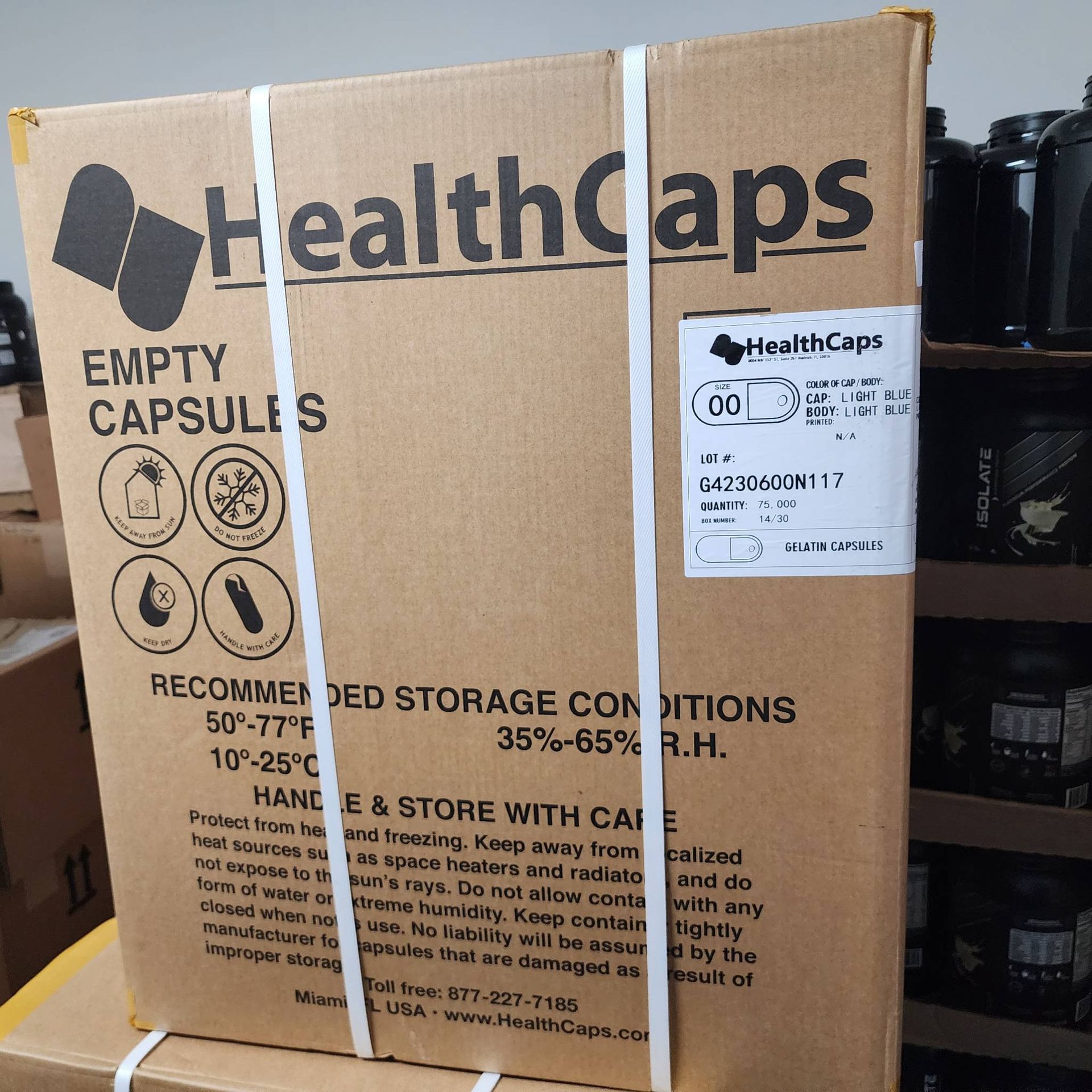 Lot 165 - Box of 75,000 HealthCaps Gelatin Capsules