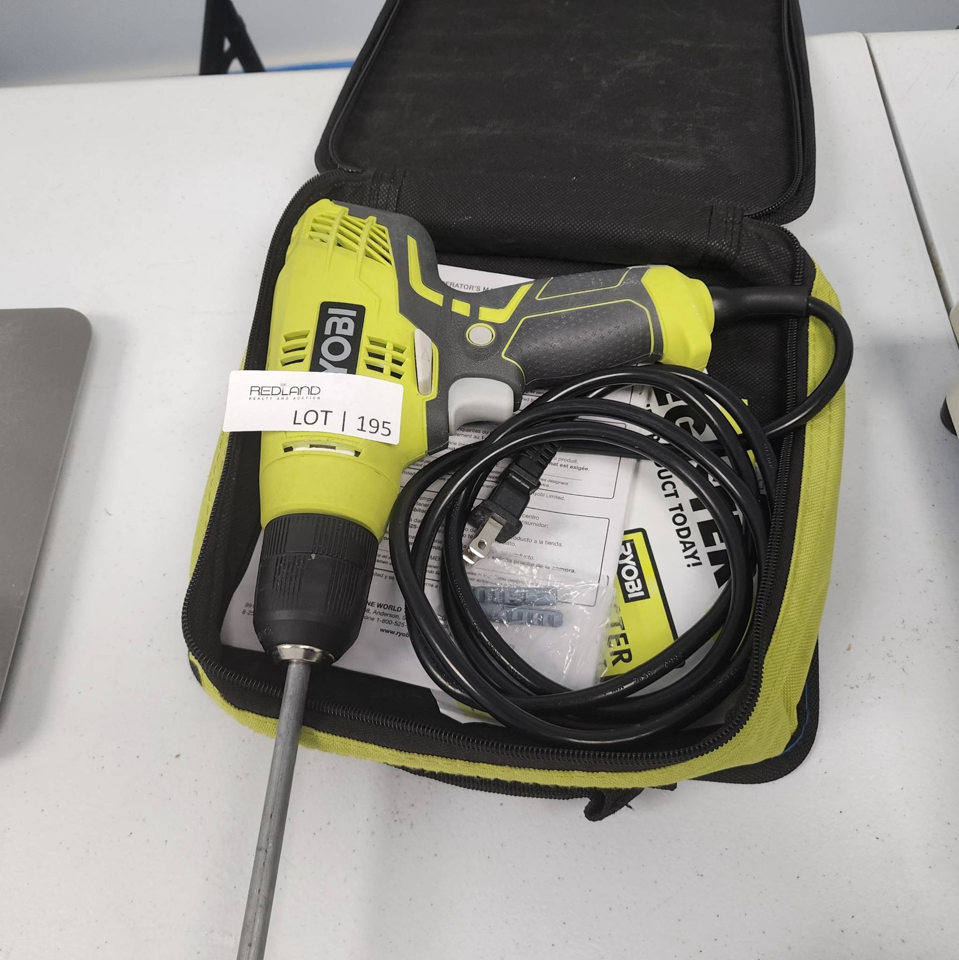 Lot 195 - Ryobi Corded Drill with Mixing Paddle