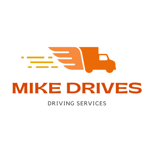 the logo for mike drives moving services has a truck with wings on it .