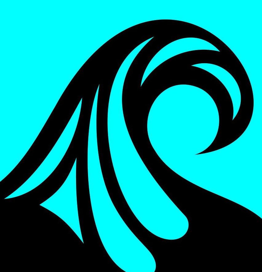 A black and blue wave on a blue background