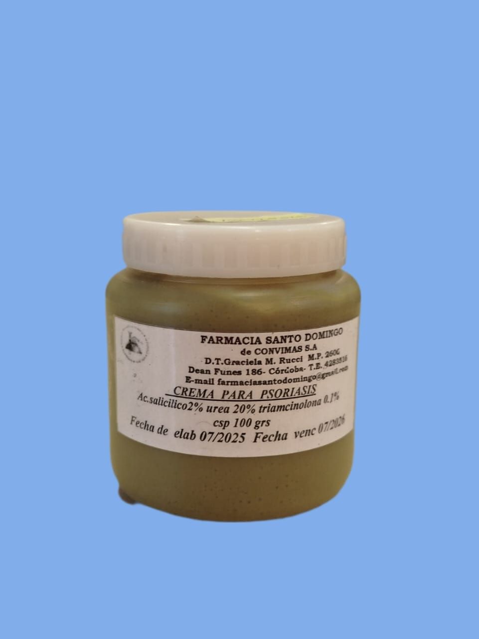 Un frasco de crema para la piel, probablemente de uso médico.