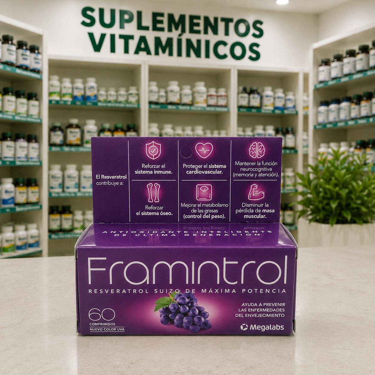 Envase de Framintrol resveratrol suizo de máxima potencia para el sistema inmune