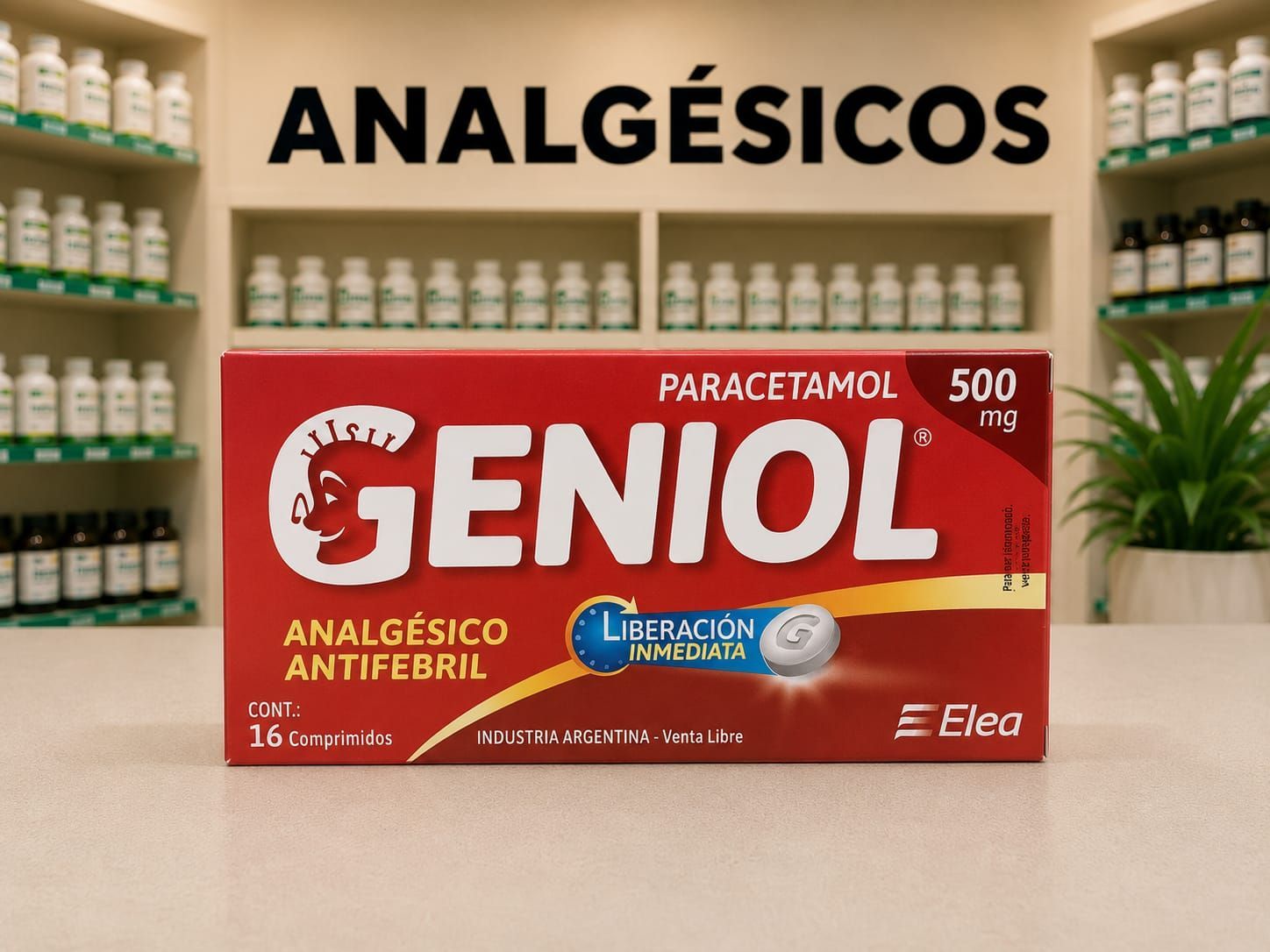 Geniol 500 mg, analgésico de rápida acción utilizado para el alivio de dolores de cabeza, estados gripales y fiebre.
