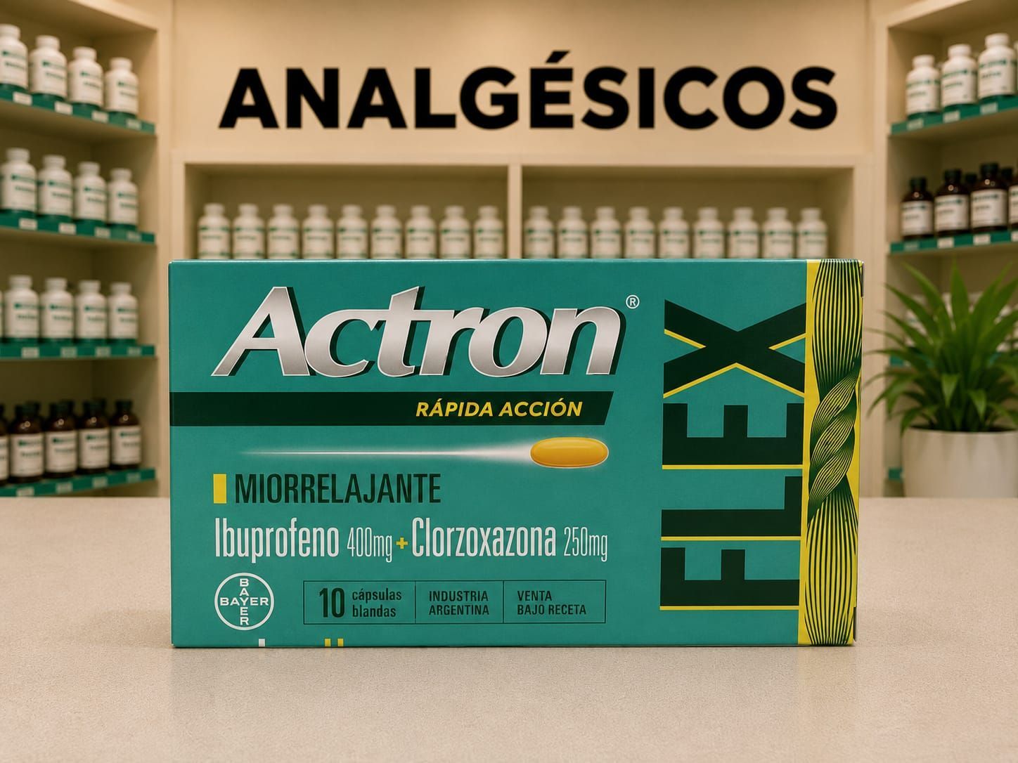 Actron Flex con 10 comprimidos, tratamiento para dolores musculares y articulares.