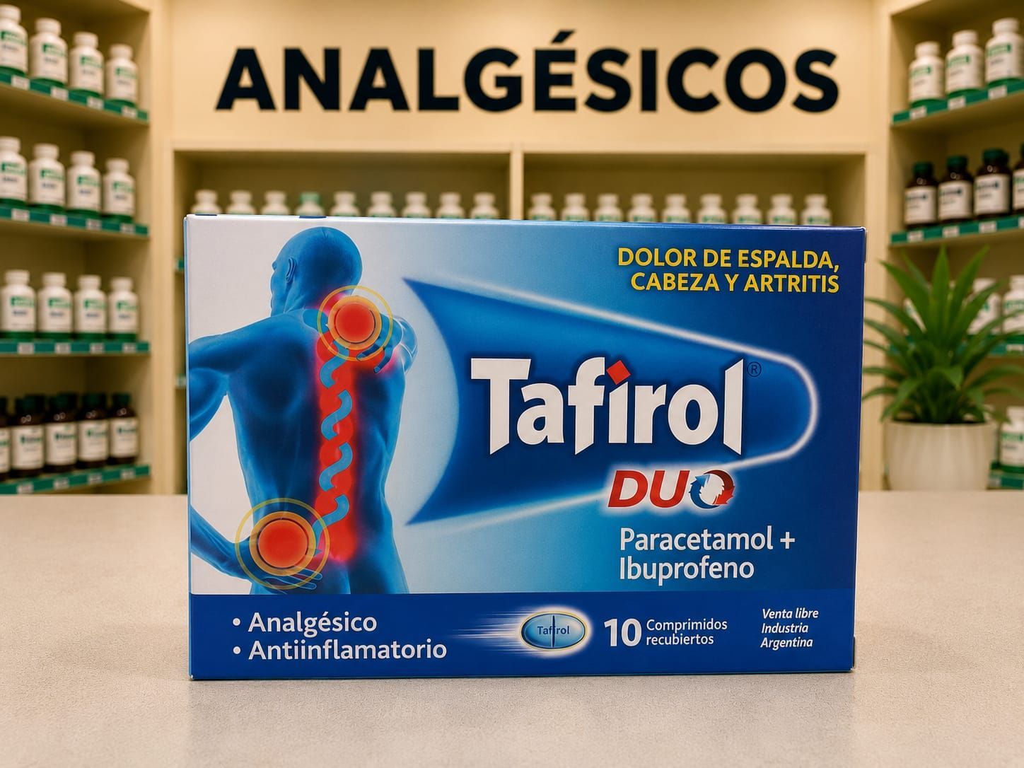 Tafirol Dúo, analgésico y antiinflamatorio:paracetamol e ibuprofeno en comprimidos recubiertos para alivio del dolor intenso.