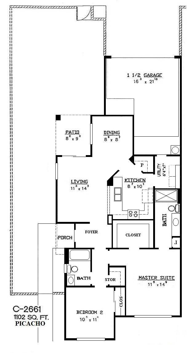 Black-and-white house floor plan with labeled rooms and measurements.
