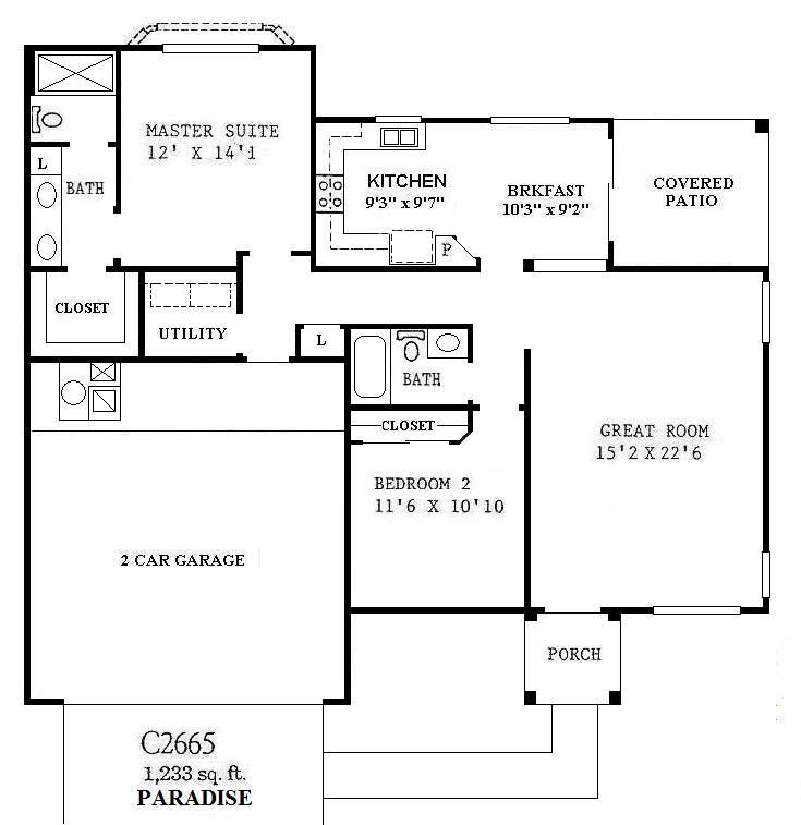 Black-and-white house floor plan with labeled rooms, garage, kitchen, great room, and master suite