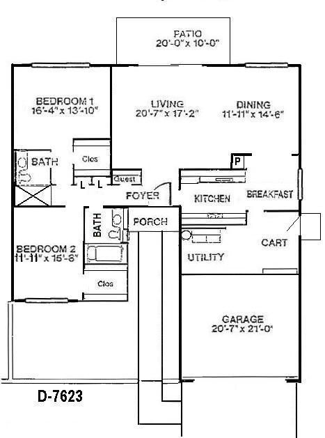 Black-and-white house floor plan with labeled rooms, garage, porch, patio, and bedrooms.