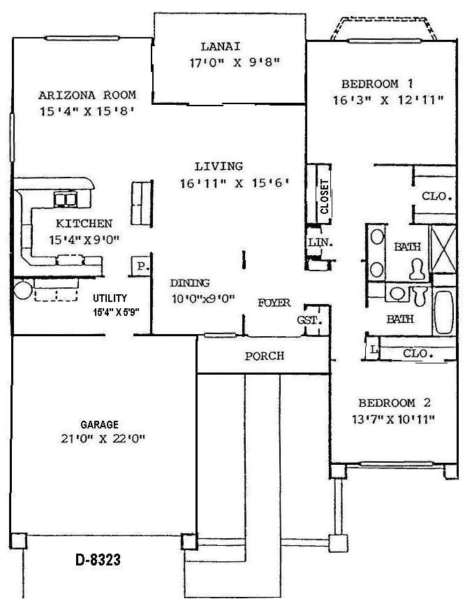 Black-and-white house floor plan showing labeled rooms, closets, and dimensions.