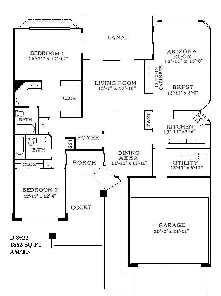 Black-and-white house floor plan showing living room, kitchen, bedrooms, bath, porch, and garage.