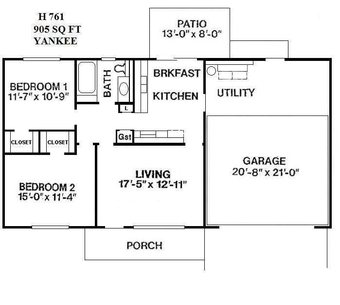 Floor plan of a house showing bedrooms, kitchen, living room, garage, porch, and patio.