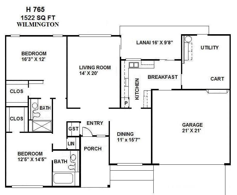 Black-and-white house floor plan with bedrooms, living room, dining area, kitchen, garage, porch, and lanai.