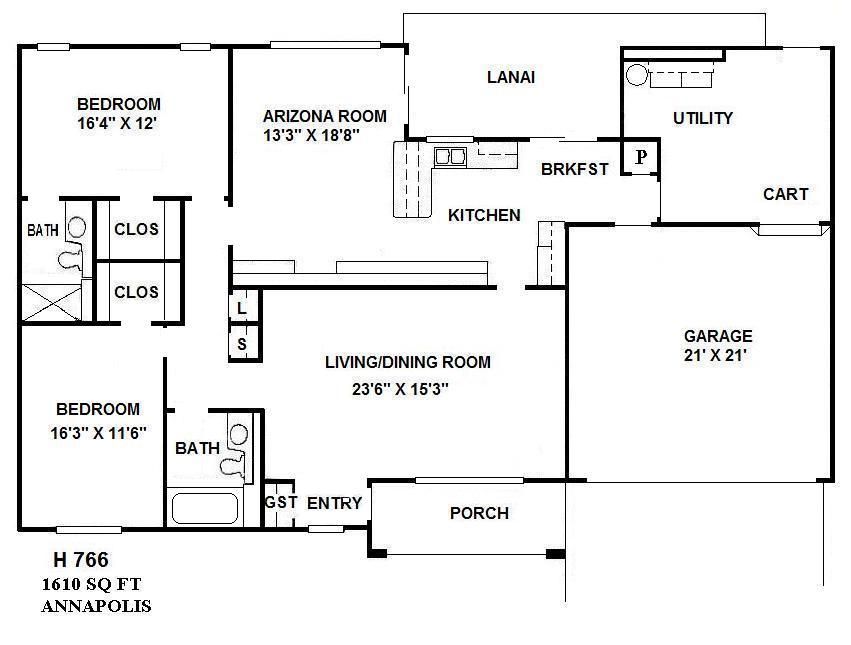 Floor plan of a house with labeled rooms, porch, garage, lanai, and kitchen.
