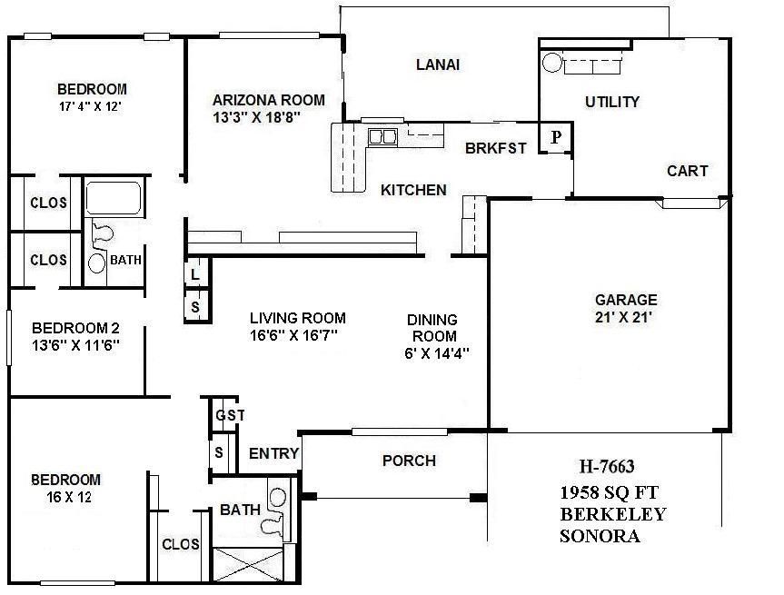 Black-and-white house floor plan with labeled rooms, porch, garage, and lanai
