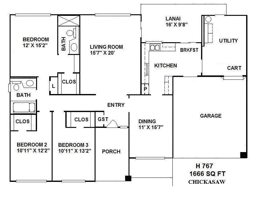 Black-and-white house floor plan with labeled rooms, porch, garage, kitchen, dining, living, bedrooms, bath, and utility.