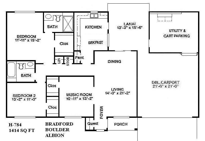 Floor plan of a bungalow with labeled rooms, garage, kitchen, living room, bedrooms, baths, patio, and utility space.