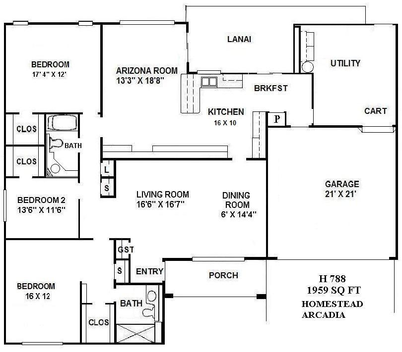 Black-and-white house floor plan with labeled rooms, porch, garage, utility, and lanai.