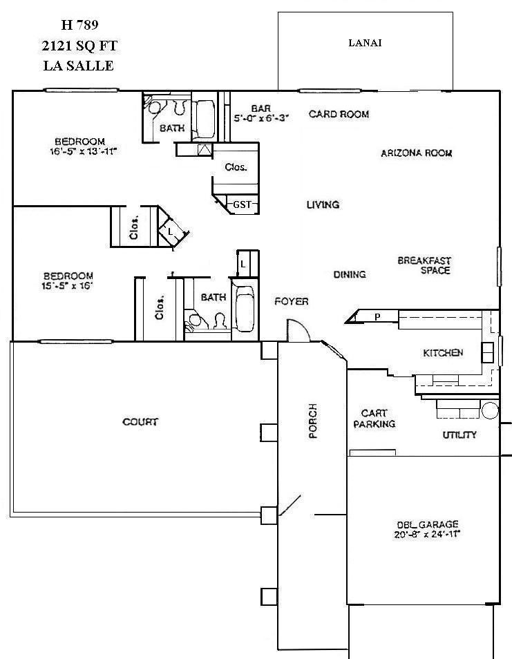 Floor plan of a 2121 sq ft La Salle home with labeled rooms, garage, porch, living areas, and utility spaces.