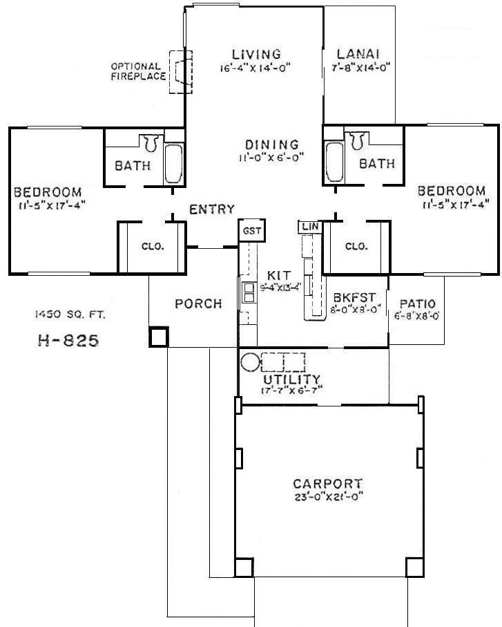 Black-and-white house floor plan with labeled rooms, porch, patio, and carport.