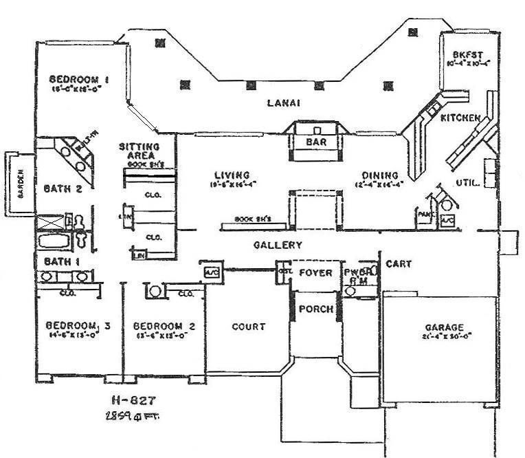 Black-and-white house floor plan with labeled rooms, including bedrooms, living room, kitchen, dining, and garage.