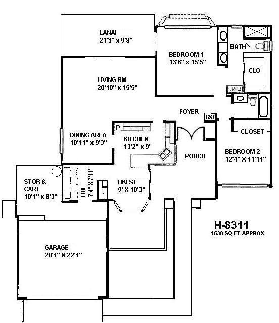 Black-and-white house floor plan with labeled rooms, garage, porch, foyer, living, dining, kitchen, bedrooms, and bath.