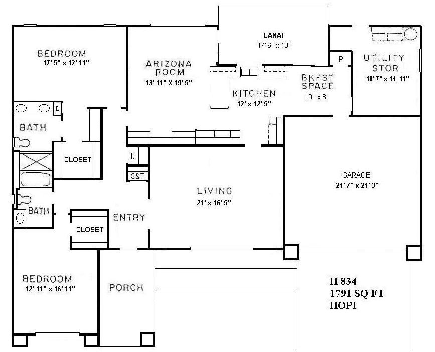 Black-and-white floor plan of a 3-bedroom, 2-bath home with living, kitchen, utility, and garage areas.
