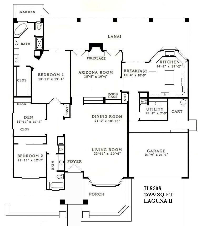 Black-and-white house floor plan with labeled rooms, porch, lanai, garage, and kitchen.