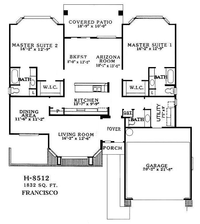 Black-and-white house floor plan with rooms labeled: living room, kitchen, bedrooms, baths, porch, and garage