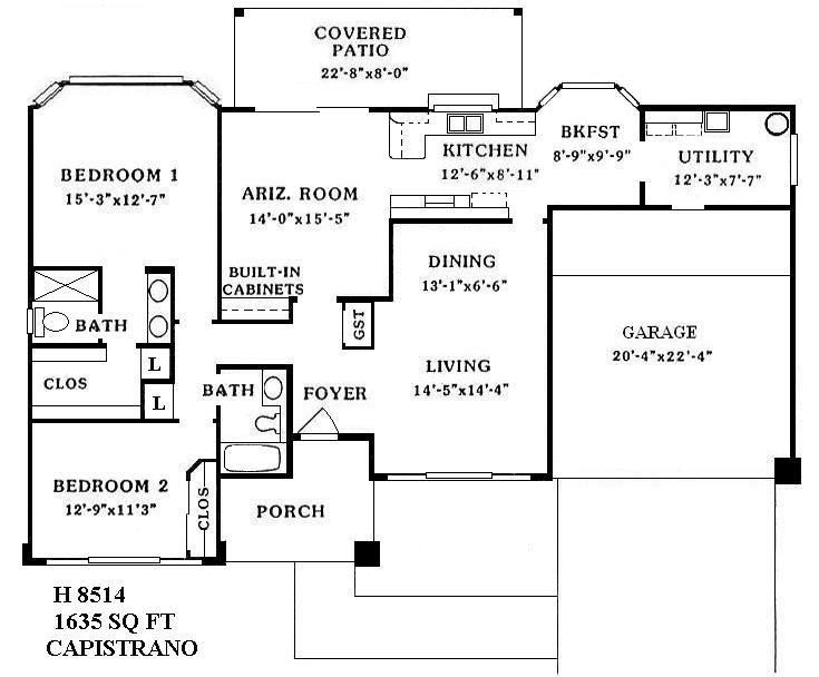 Black-and-white house floor plan showing bedrooms, baths, kitchen, living area, garage, and porch.